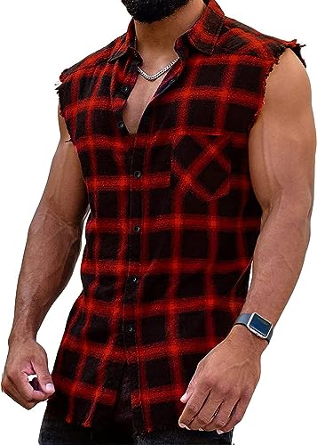 Sleeveless Plaid Flannel Shirt J78799