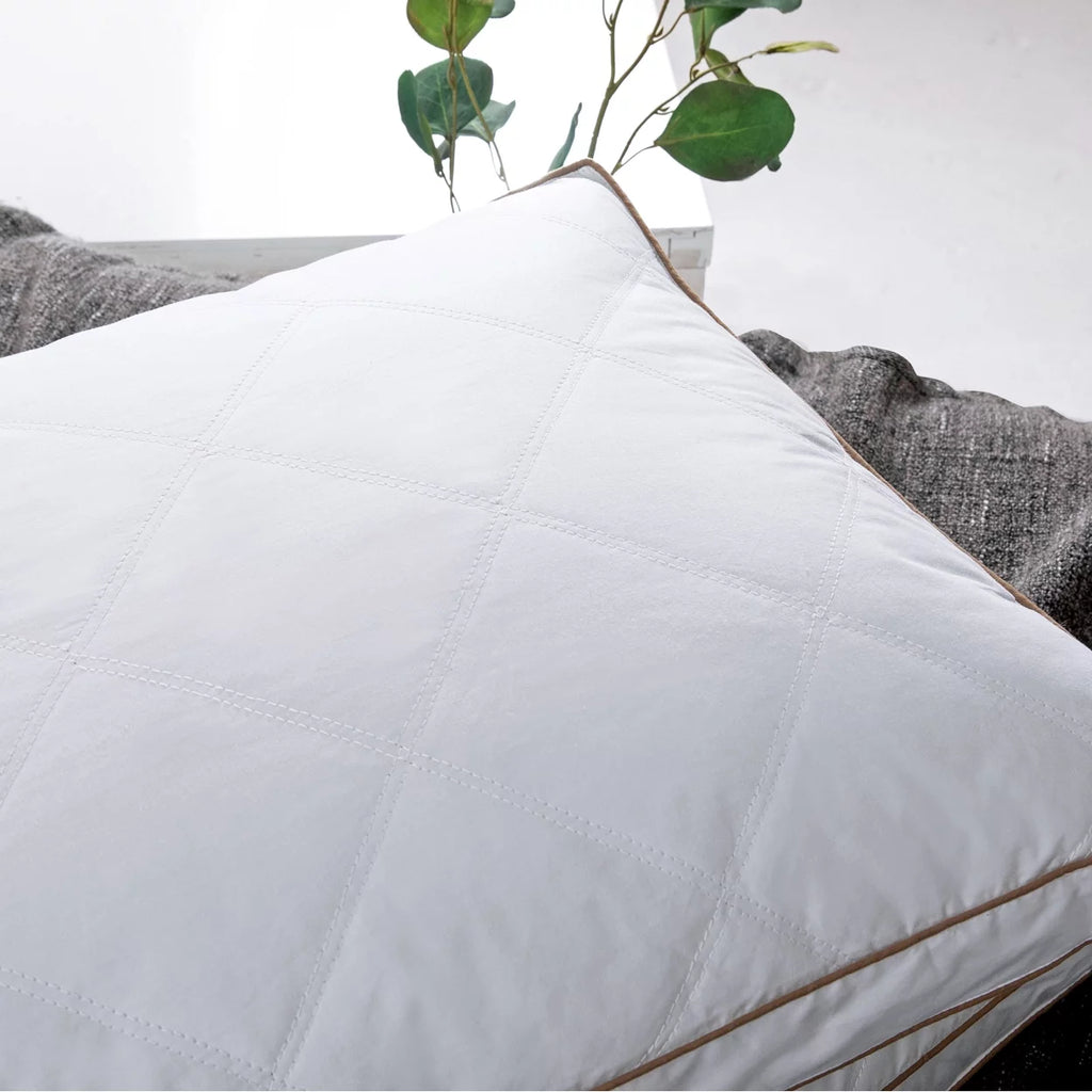 Set of 2 Natural Goose Down Feather Gusseted Pillows Cotton Cover S28203