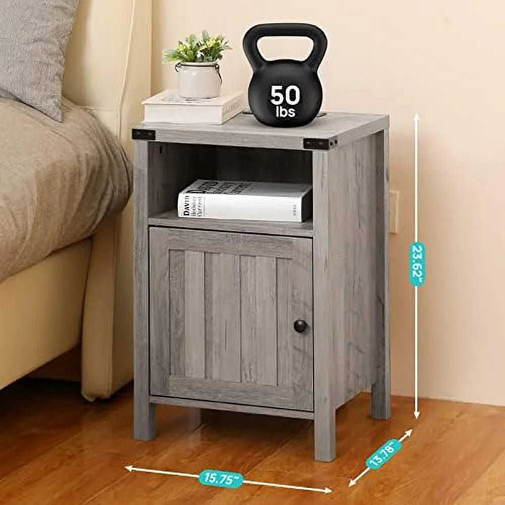 Grey Nightstand with LED Lights and Charging Station Set of 2 Z1761
