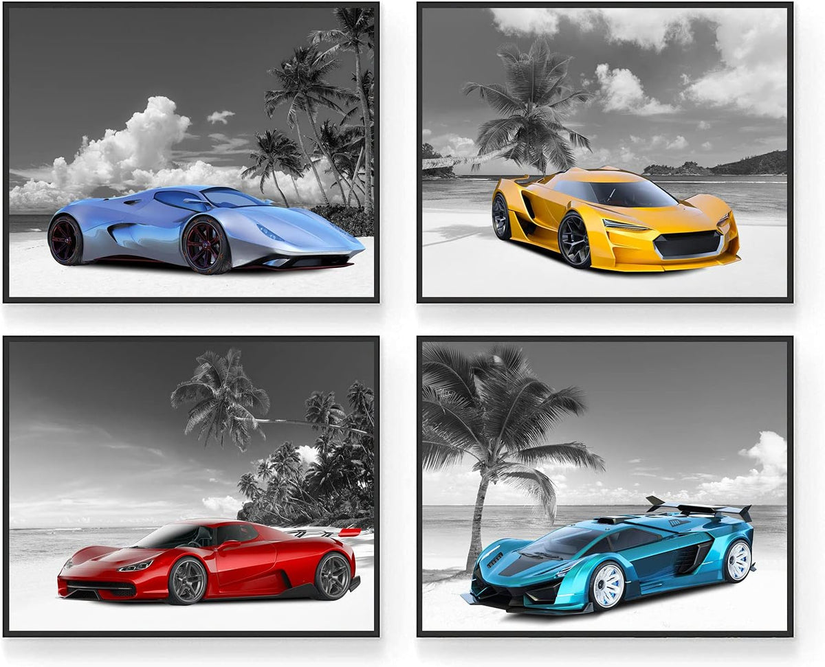 Set of 4 Unframed Black and White Car Posters (8x10in) N381249