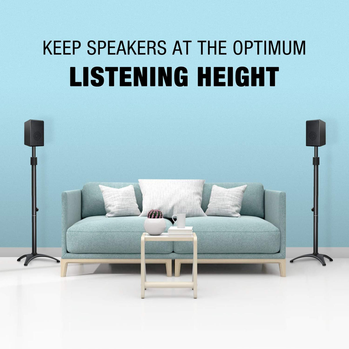 Height Adjustable Speaker Stands, One Pair Floor Stands, 11 lbs Capacity, 35.5-48" Height Adjustment, Pack of 2 W585097