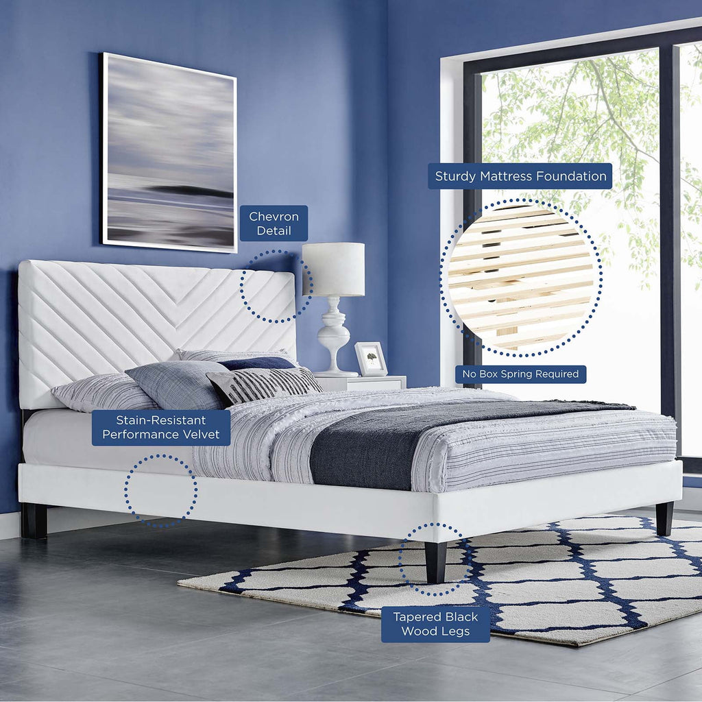 Queen Size White Velvet Platform Bed Frame H47731