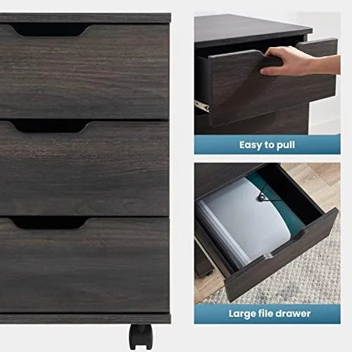 3 Drawer Black Wood Mobile File Cabinet E5793