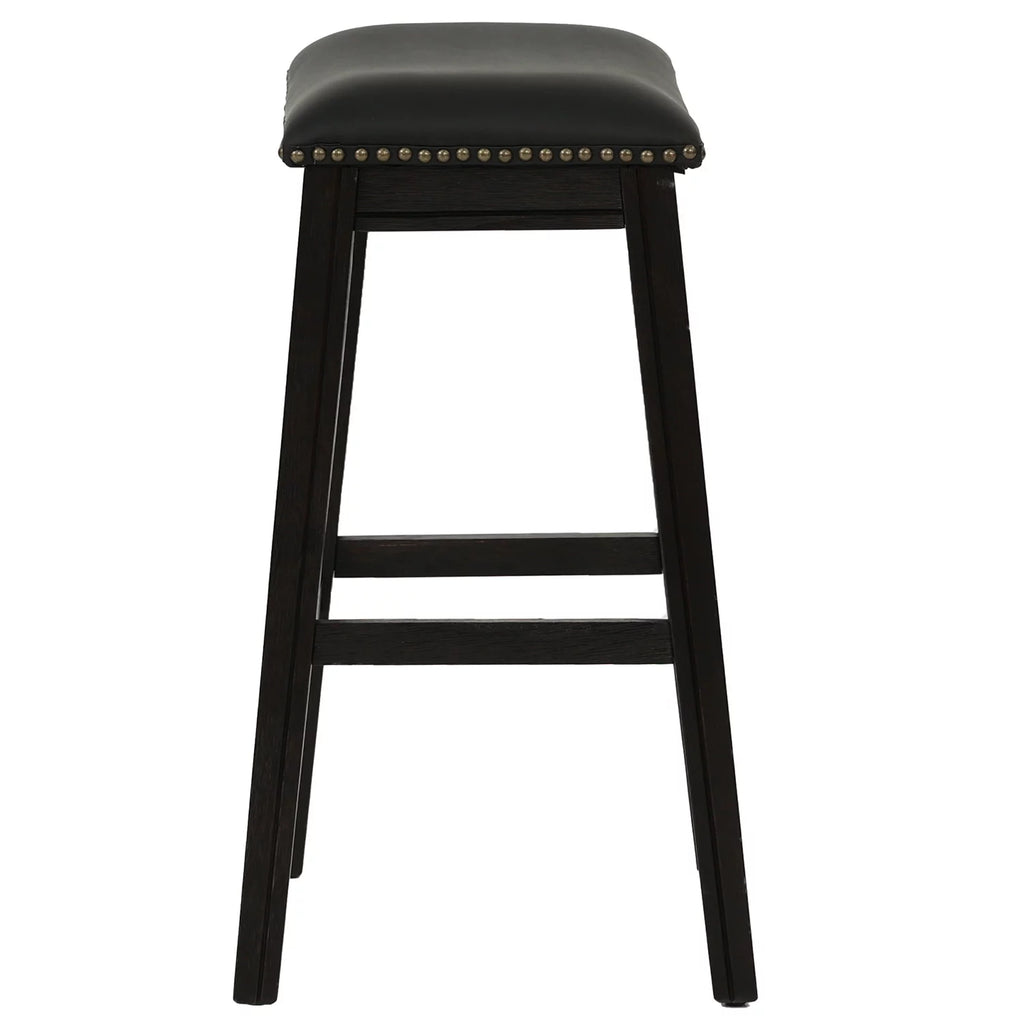 29" Black Faux Leather Saddle Bar Stool Set of 2 L8923