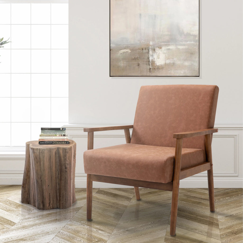 Mid-century Modern Solid Wood Brown Faux Leather Armchair V835638