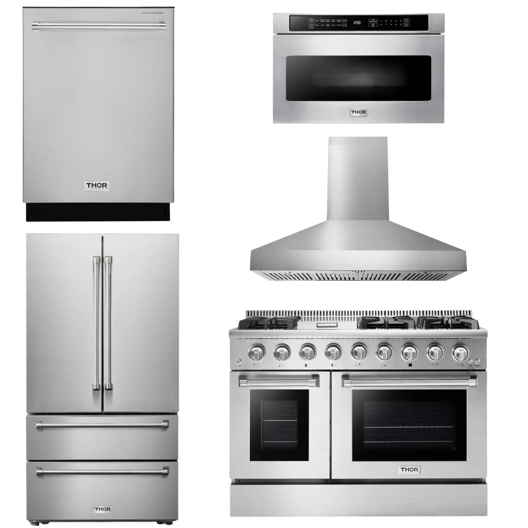 48 Gas Range, Range Hood, Refrigerator, Dishwasher, Microwave H850