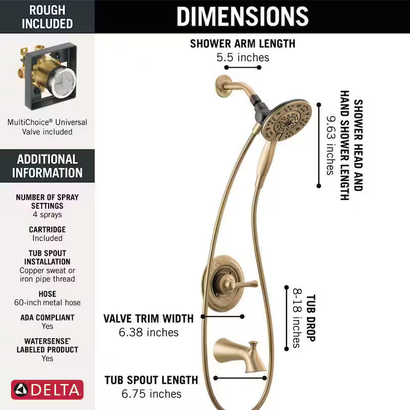 Single-Handle 4-Spray Tub and Shower Faucet in Champagne Bronze R50550