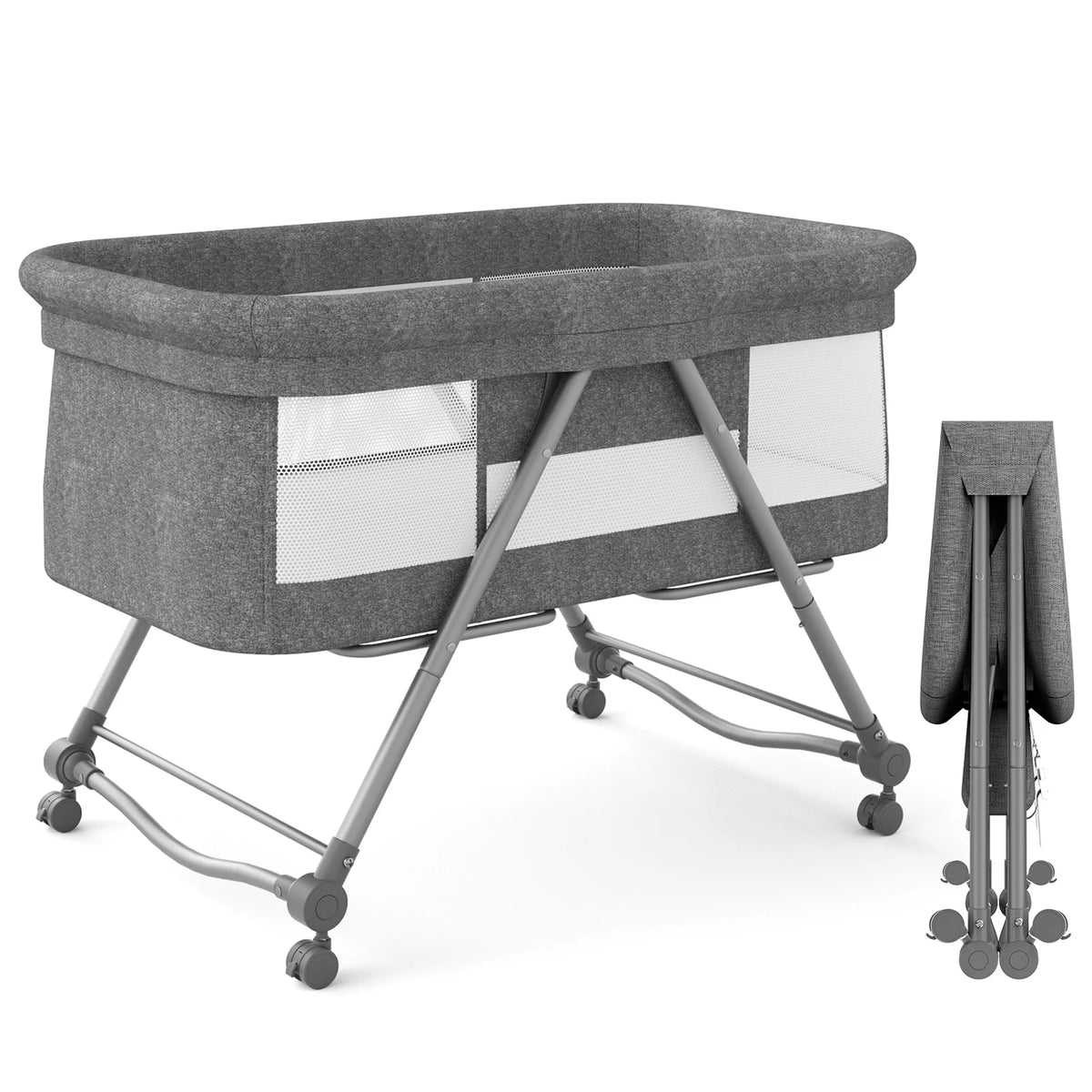 Portable Folding Rocking Bassinet with Storage Basket, Travel Bag, Gray A8097