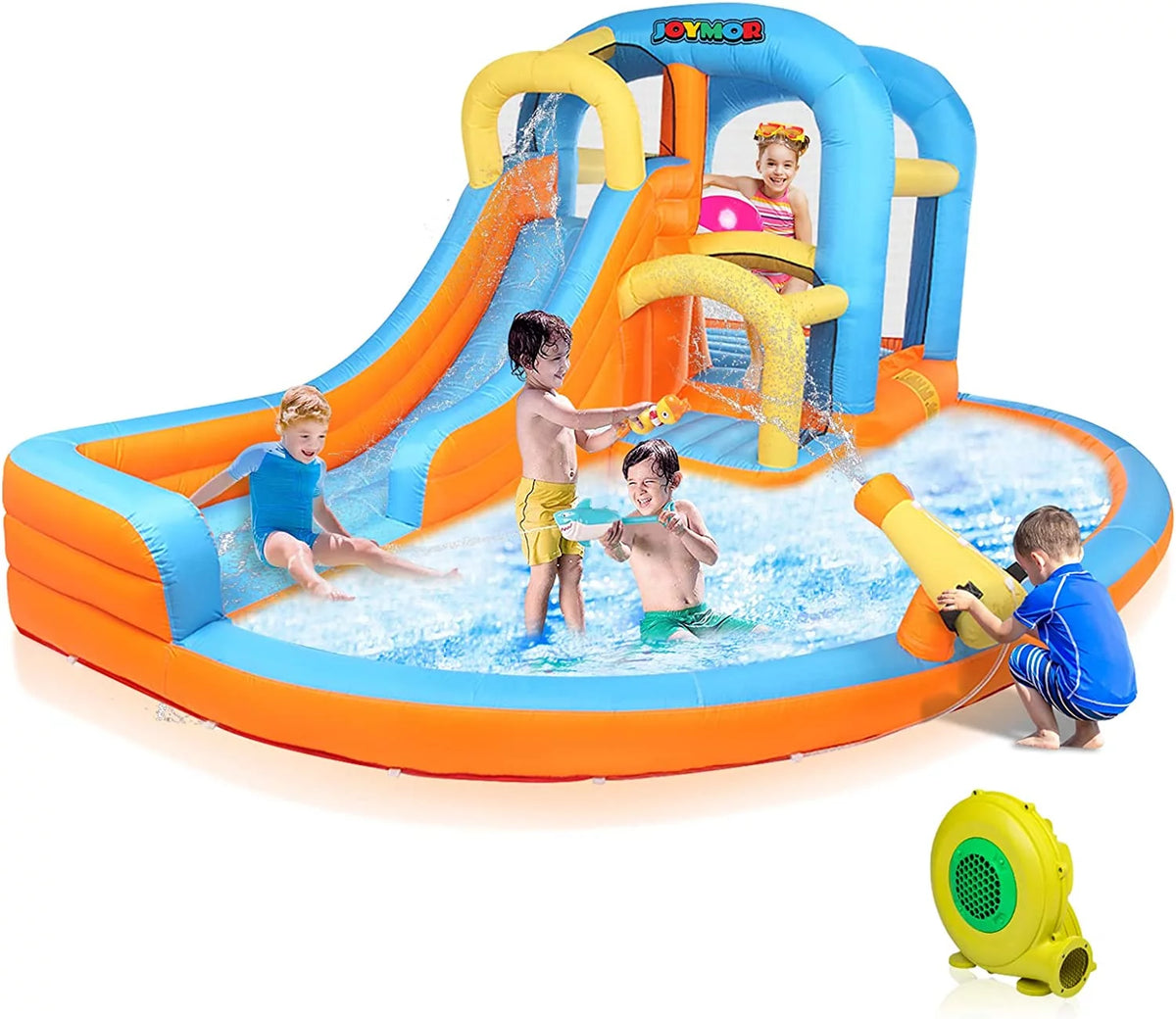 5-in-1 Inflatable Water Slide Park Bounce House with Splash Pool E576