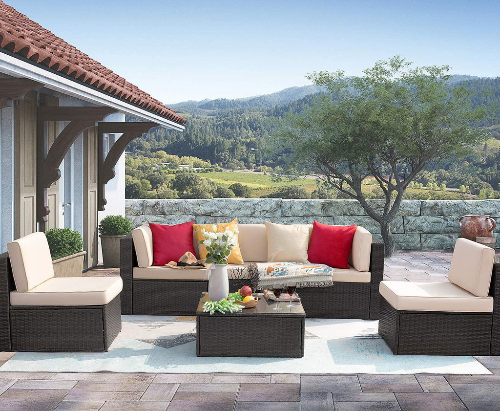 6 Pieces Wicker PE Rattan Sectional Sofa with Cushions D7766