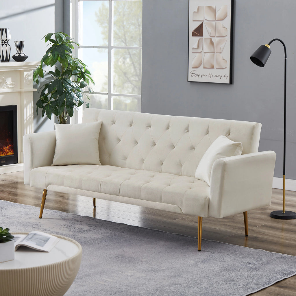 Beige Velvet Convertible Sofa Bed Q7865