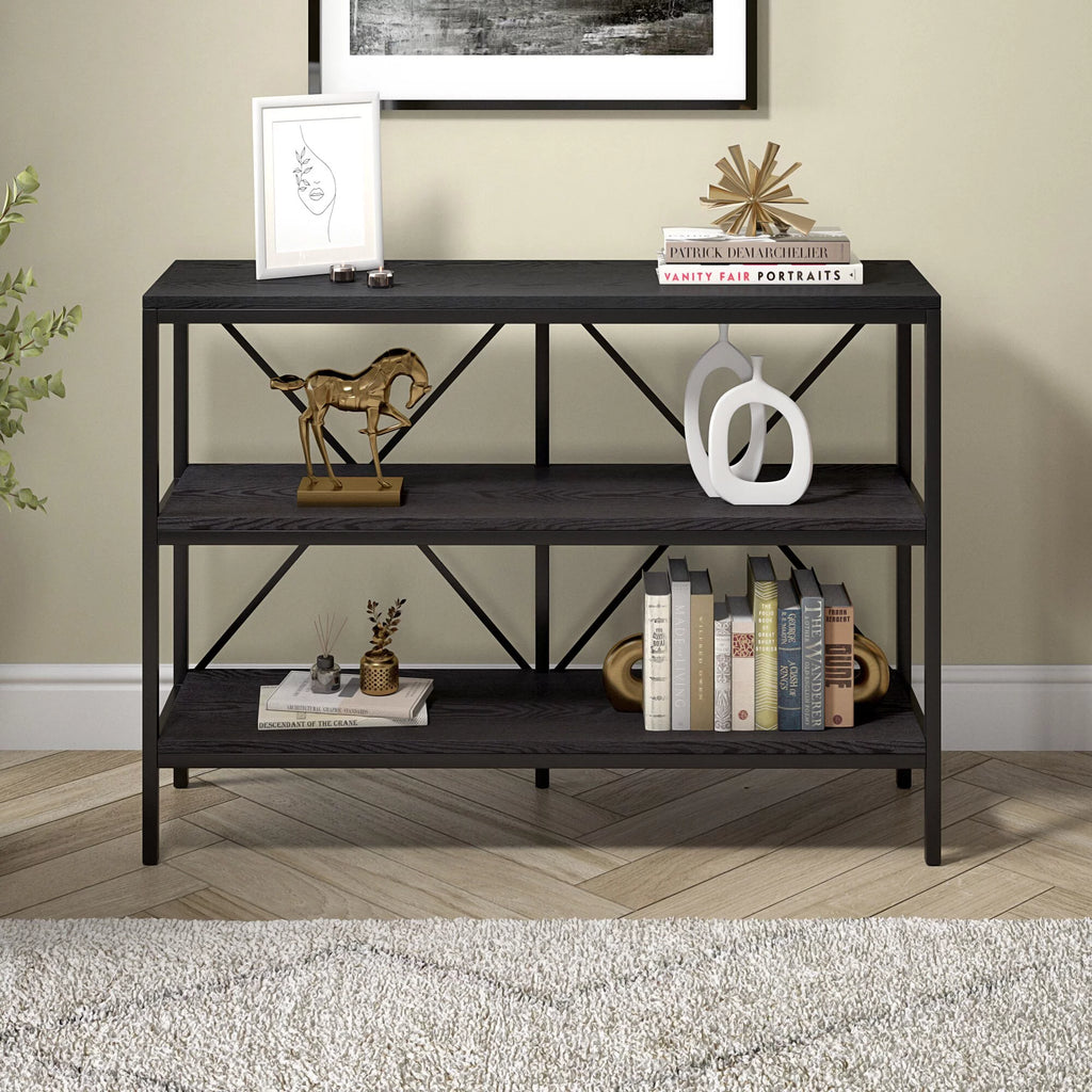 Blackened Bronze Black Grain Rectangular Console Table Z31511