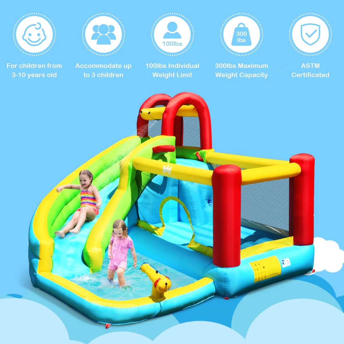 Inflatable Kids Water Slide Bounce House Splash Pool A111011