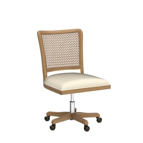 Upholstered Armless Swivel Desk Chair with Rattan Mid-Back A72246
