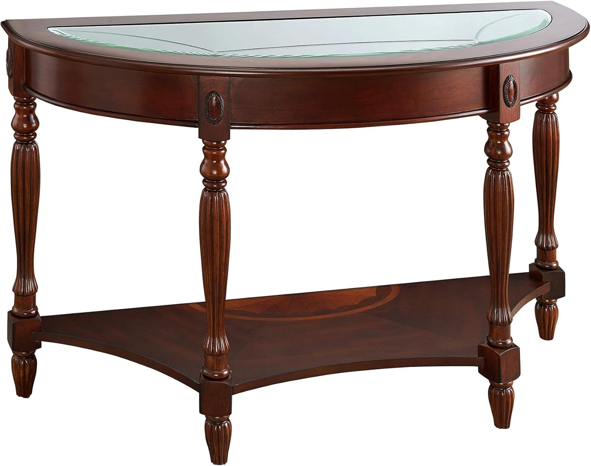 Walnut Solid Wood Oval Side Table with Tempered Glass Shelf H20280