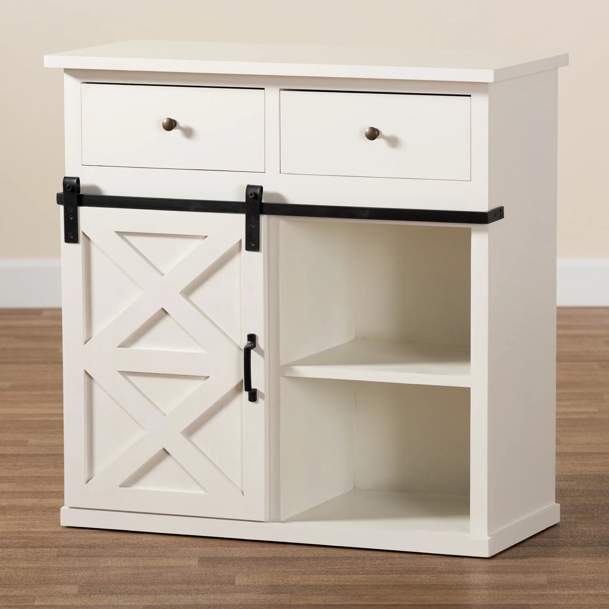 White Wood and Black Metal 2-Door Sideboard Buffet B110993